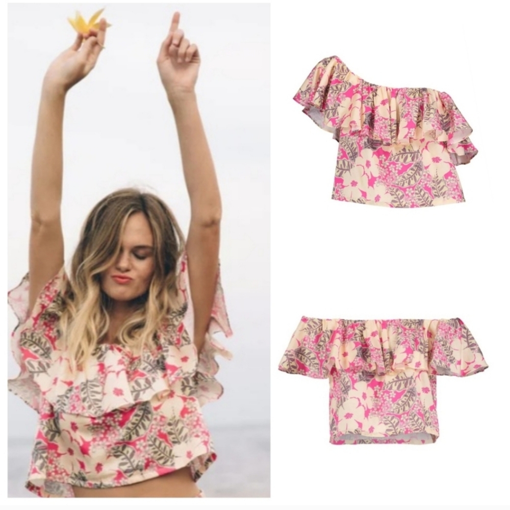 Aloha Marina | Floral Print Kaimuki Ruffled Off The Shoulder Crop Top XS